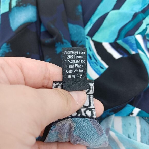 Clara Sun Woo Blue Floral Abstract Asymmetric Tunic Top Women's S Artsy Relaxed - Picture 7 of 8